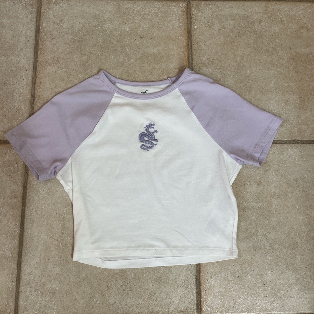 Classic Hollister baby tee, with purple shirt sleeves in size s